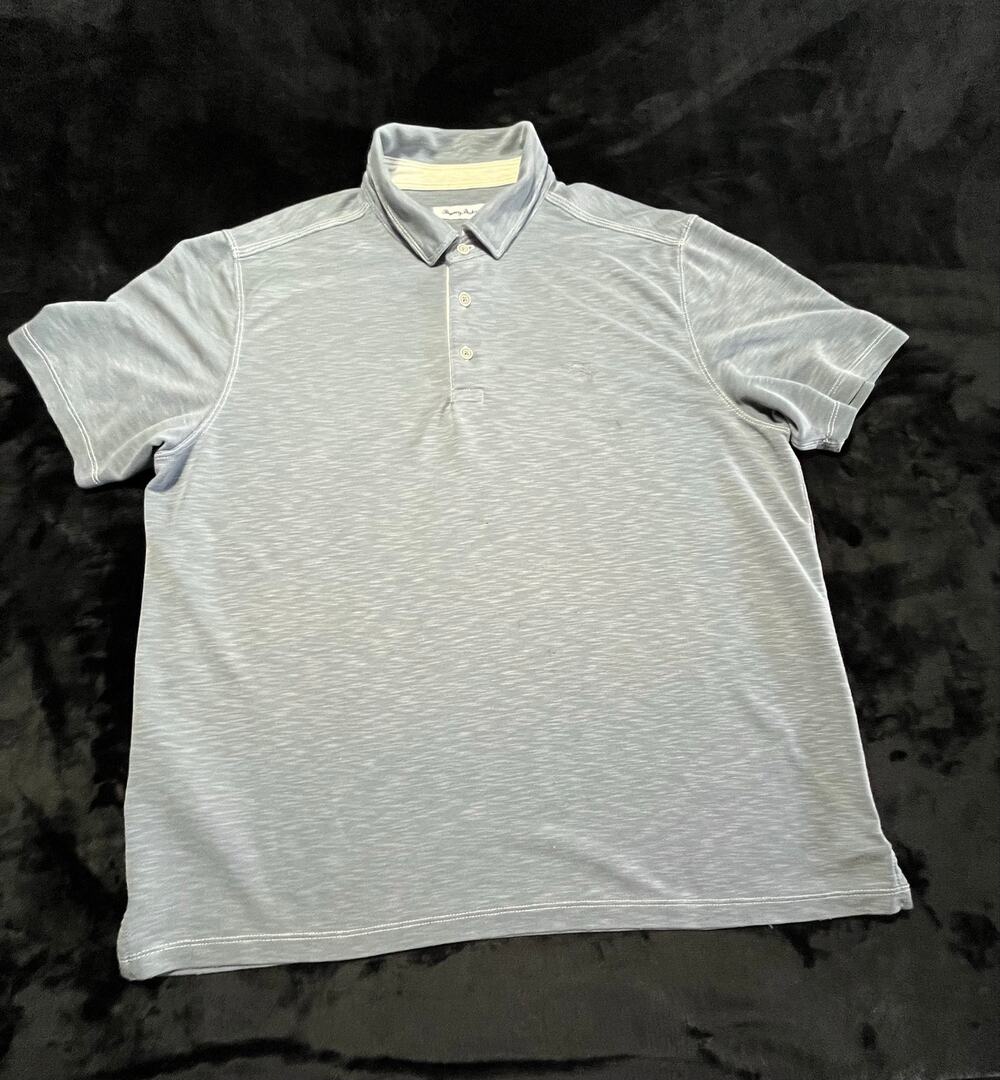 Tommy Bahama Men's Polo Shirt XL Blue Tencel Blend Short Sleeve
